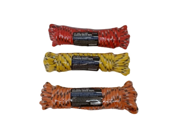 Diamond Braid Rope 1/4 X 25\' 110lb. Working Load Ass\'t Colours\