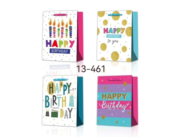 GIFT BAGS X-LARGE GLITTER HAPPY BIRTHDAY 4 ASSTD 16.5x12x5 inch