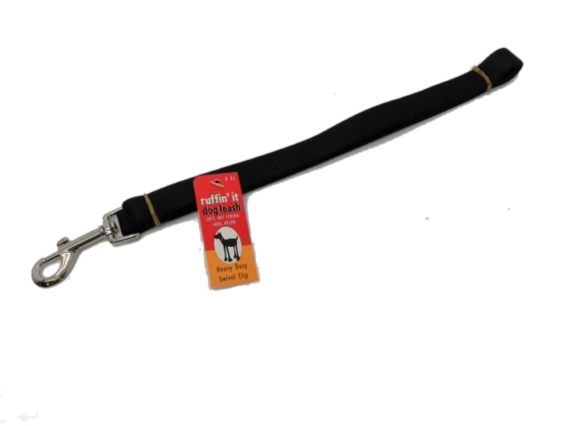 Dog Leash 4\' Black Nylon Heavy Duty Swivel Clip Ruffin\' It