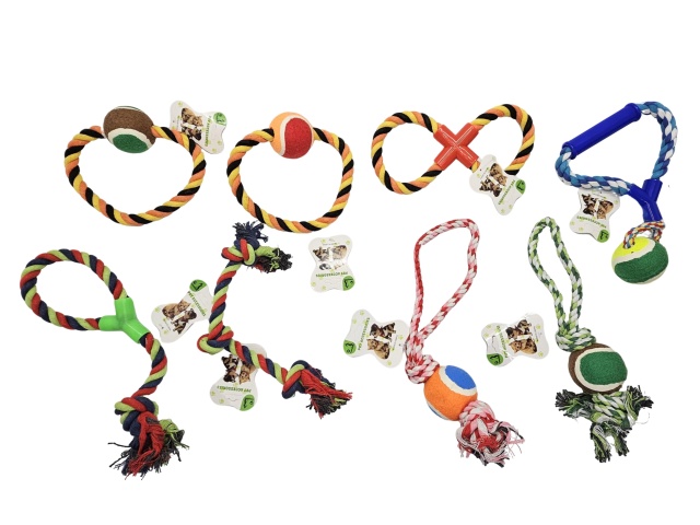 Dog Toy Tug Rope w/Ball Assorted Colours and styles Yongsheng Chongwu - each sold individually