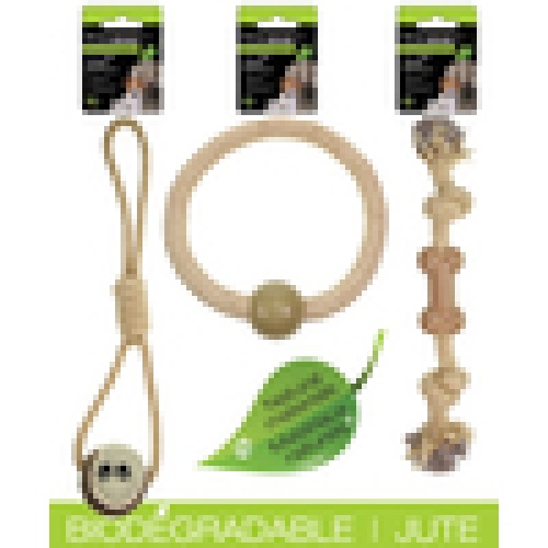 Dog toys made with biodegradable jute - 3 Assorted