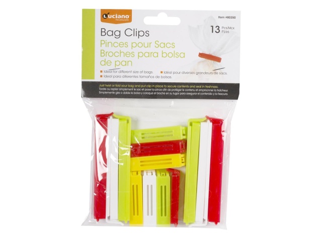 Bag clips 13 pcs Assorted sizes/colours