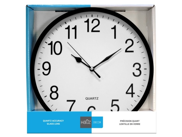 Hauz | Round 10 wall clock with white background and black borders\