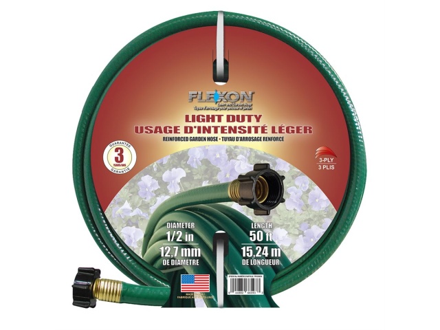 Garden hose 1/2 inch 50 foot green light duty 3 ply flexon