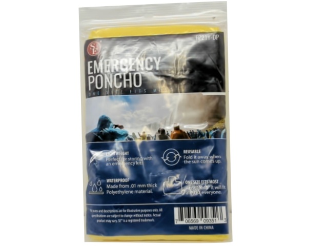 Emergency Poncho One Size Yellow Polyethylene