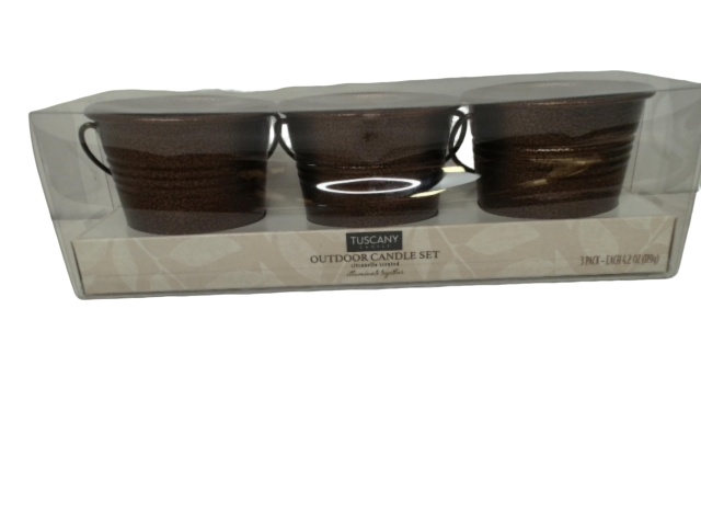 Outdoor Candle Set 3 x 4.2oz. Copper Pails Citronella Scented Tuscany