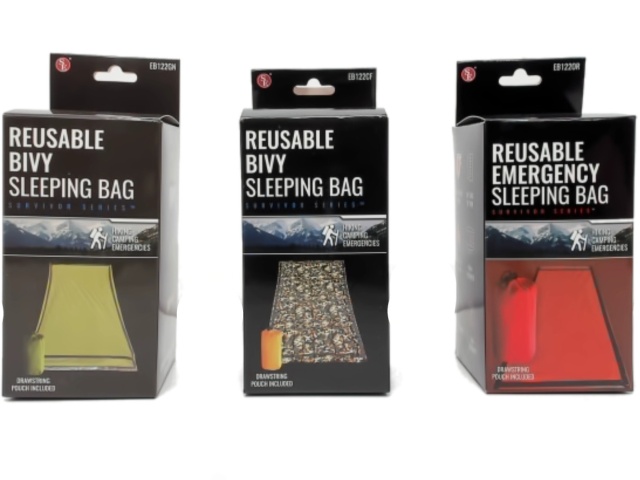 Reusable Bivy Sleeping Bag w/Drawstring Pouch Assorted - each sold individually