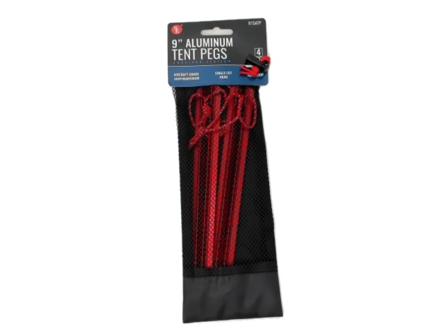 Tent Pegs 9 4pk. Aluminum w/Mesh Bag Aircraft Grade\