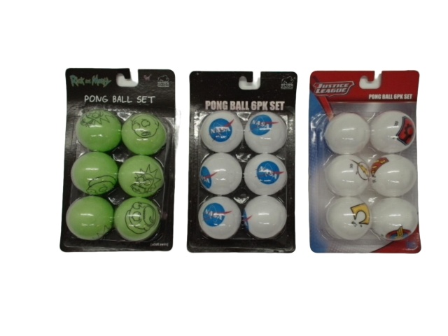 Ping Pong Balls 6pk. Licensed Assorted - each sold individually