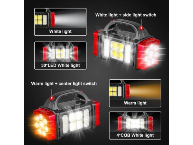 Portable Solar LED Flashlight With COB Work Light USB Rechargeable (Model: 1678)