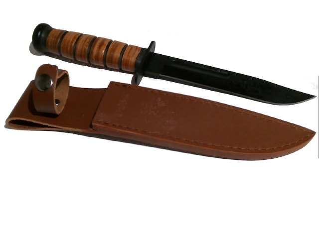 Knife U.S.M.C. style fighting knife with leather sheath 12 inch 30cm overall - blade 7 inch 18cm
