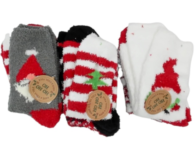 Slipper Socks Plush Xmas 3pk. Assorted (endcap) - each sold individually