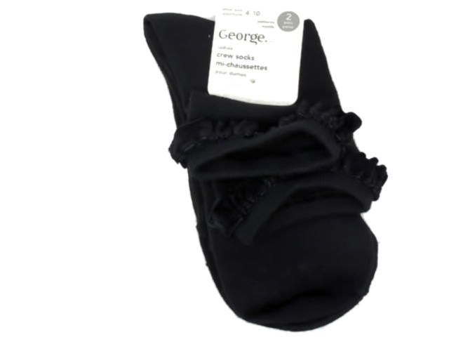 Socks Ladies Crew 2pk. Black Size 4-10 George