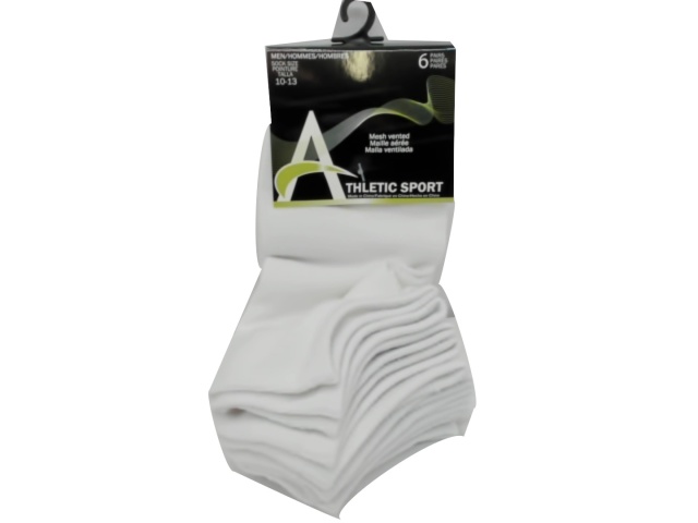 Socks Men\'s Mesh Vented 6pk. White Athletic Sport