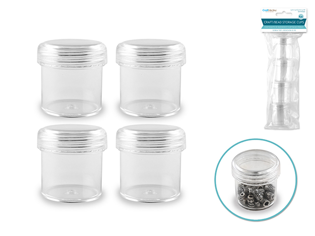 Craft/Bead Storage: 12ml Screw-Top Cups x4 48ml Total