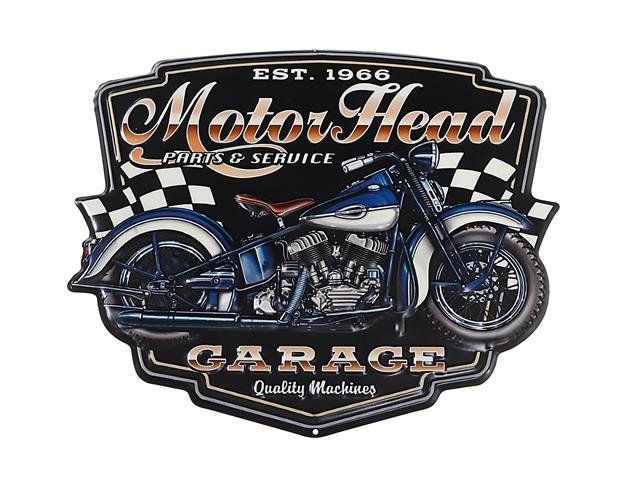 EMBOSSED METAL WALL SIGN - MOTOR HEAD GARAGE 13.80 × 0.20 × 15.75 in