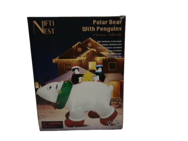 Christmas Inflatable 6\' Polar Bear w/Penguins Nifti Nest (display)
