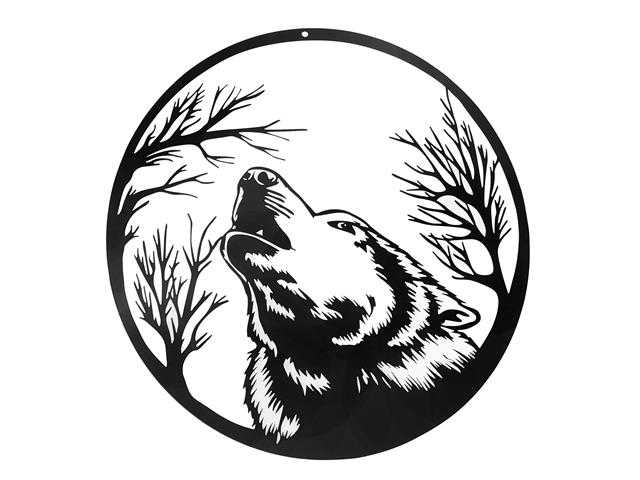 METAL BLACK WALL DECOR - HOWLING WOLF HEAD  	16.14 × 0.78 × 14.17 in