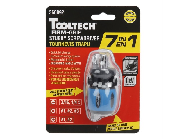 Stubby screwdriver 7 in 1 firm grip quick bit change tooltech