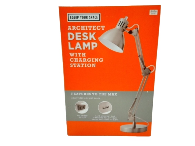 Architect Desk Lamp w/Charging Station Brushed Steel Equip Your Space