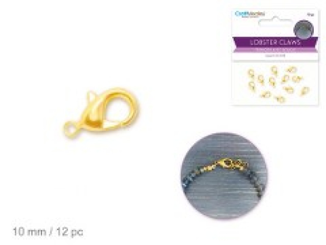 Jewelry Findings: 10mm Lobster Claw x12 w/Clasp A) Gold