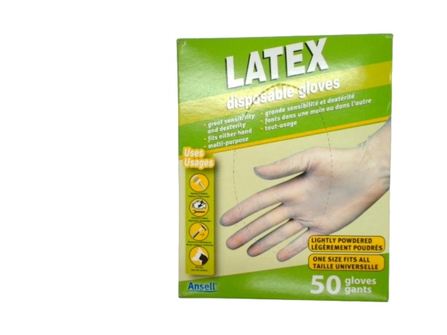 Latex Disposable Gloves 50pk. Lightly Powdered One Size Fits All Ansell