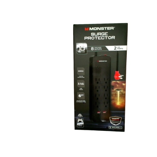 Monster Surge Protector 8 Outlets 2 USB 6' Cord 2000 Joules