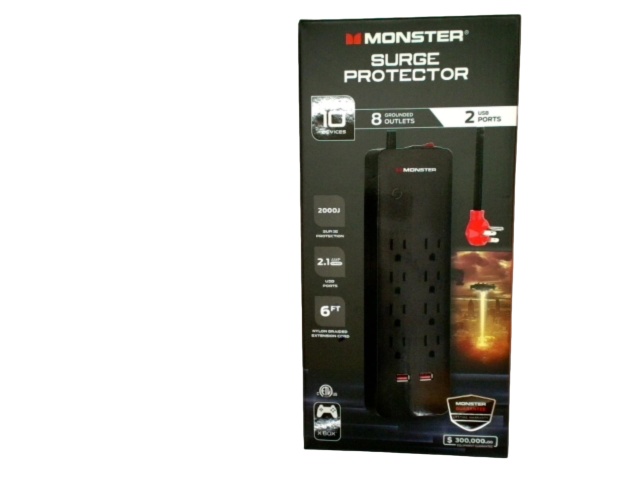 Monster Surge Protector 8 Outlets 2 USB 6\' Cord 2000 Joules