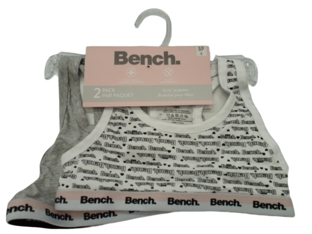 Girl\'s Bralette 2pk. Grey/Pink/White Bench Assorted - each sold individually