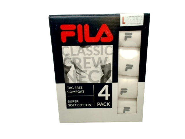 Men\'s White T-Shirt 4pk. Large Fila Classic Crew Neck Tag Free