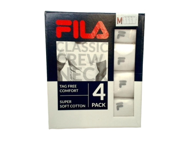 Men\'s White T-Shirt 4pk. Medium Fila Classic Crew Neck Tag Free