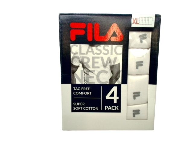 Men\'s White T-Shirt 4pk. XL Fila Classic Crew Neck Tag Free