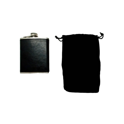 Wrapped Flask Black 7oz. Stainless Steel W/pouch