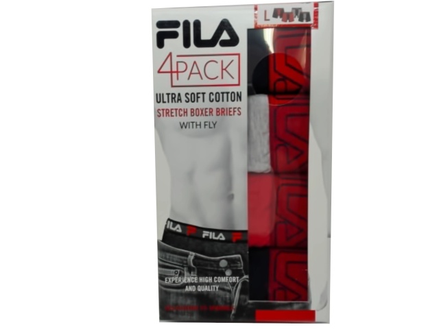 Stretch Boxer Briefs 4pk. Large w/Fly Fila Ass\'t