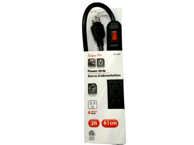 6 outlet power strip - black - 2 foot cord