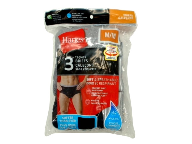 Men\'s Tagless Briefs 3pk. Medium Hanes