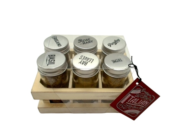 6pc. Spice Jar Set w/Wooden Crate Goodspice Italian Spice Mix