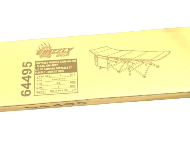 Portable Folding Camping Cot Black & Grey Grizzly Outdoors