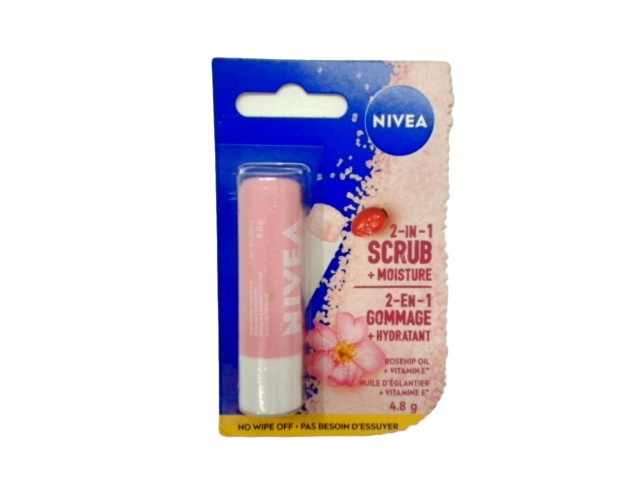 2 In 1 Lip Scrub + Moisture Rosehip Oil + Vitamin E 4.8g. Nivea