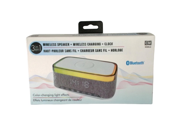 Wireless speaker - 15 watt wireless charger - and clock - bluetooth - powered by USB-C