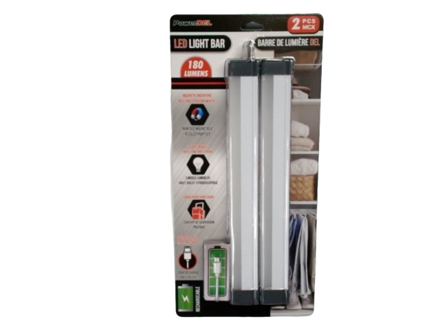 LED light bar 2 pack 180 lumens rechargable - magnetic mount - hang hook - 3 light modes