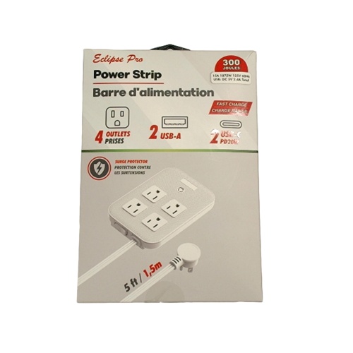 Power strip - 4 outlets 2 USB-A 2 USB-C fast charge 5 foot cord