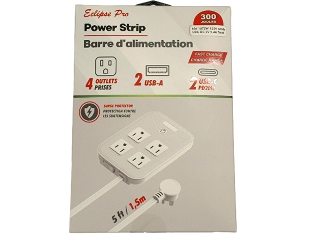 Power strip - 4 outlets 2 USB-A 2 USB-C fast charge 5 foot cord