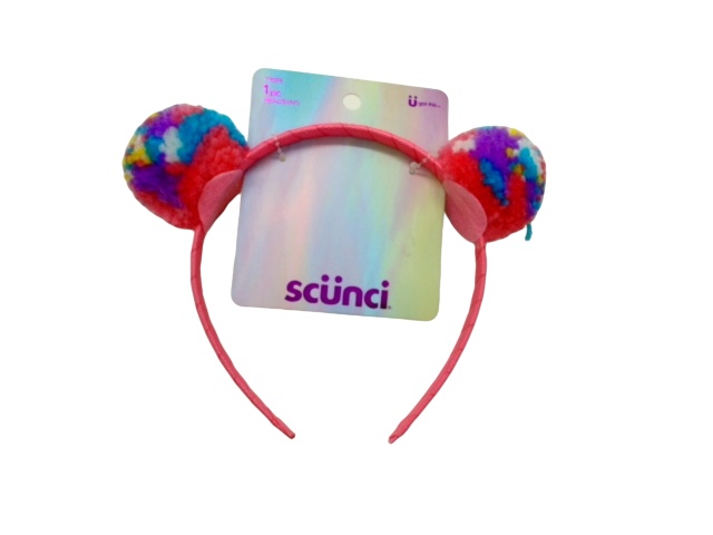 Headband w/Rainbow Yarn Pompoms Scunci