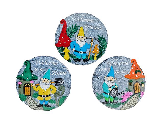 Round Garden Stepping Stones Gnome Asstd 10 Dia X 1