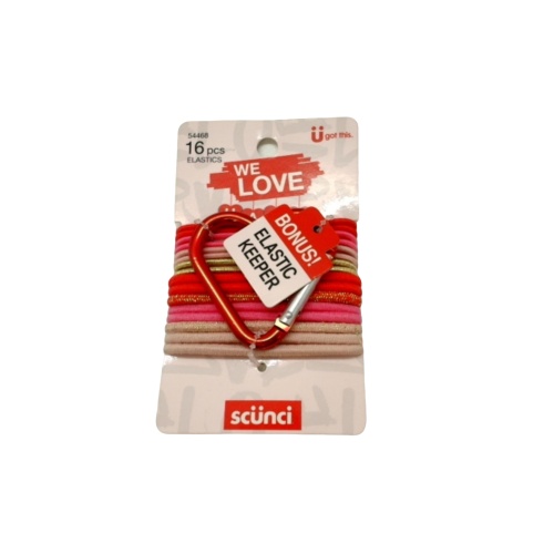 Hair Elastics 16pk. Valentines W/elastic Keeper Scunci