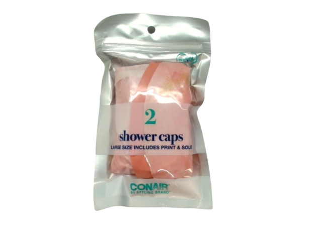 Shower Caps 2pk. Large Size Print & Solid Conair