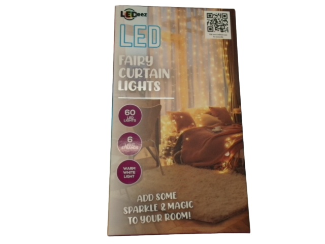 LED fairy curtain lights 60 LEDs 6 strands warm white 3 AA batteries required