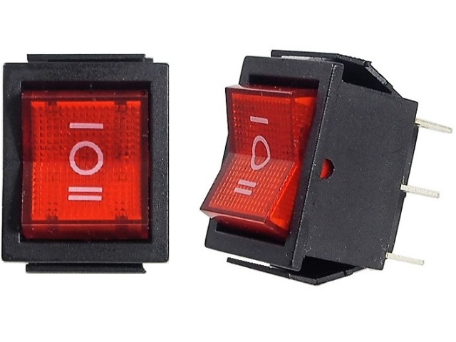 Red Rocker Switch ON-OFF-ON 16A  / 250V AC D.P.D.T. 6 pins
