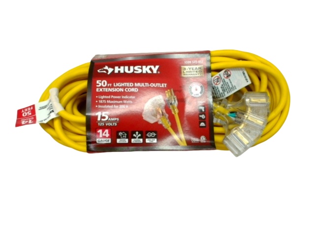 Extension Cord 50\' Lighted 3 Outlet 14/3 Indoor/Outdoor Husky